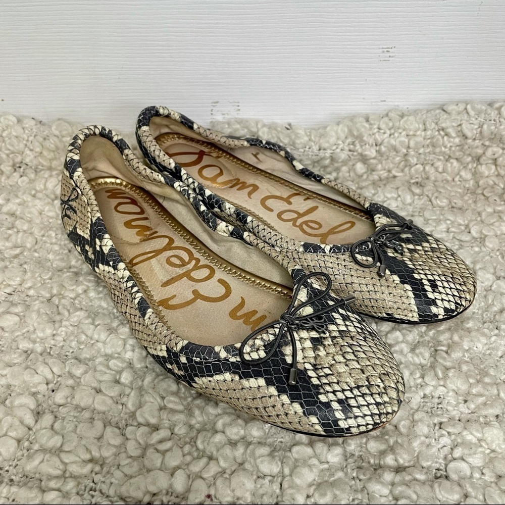 Sam Edelman Beige Black Snake-Print Ballet Flats